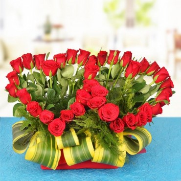 Love Shape Arrangement of 40 Red Roses